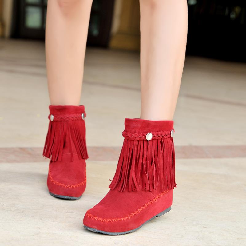 Bohemian Ankle Boots for Women Tassel Fringe Faux Suede Custom Short Boots Inside Height-increasing Shoes Flat Booties WSH5018