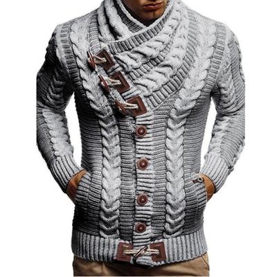 New Men's High Neck Button Corner Button Leather Button Knitted Sweater Fashion Cardigan Men's Sweater
