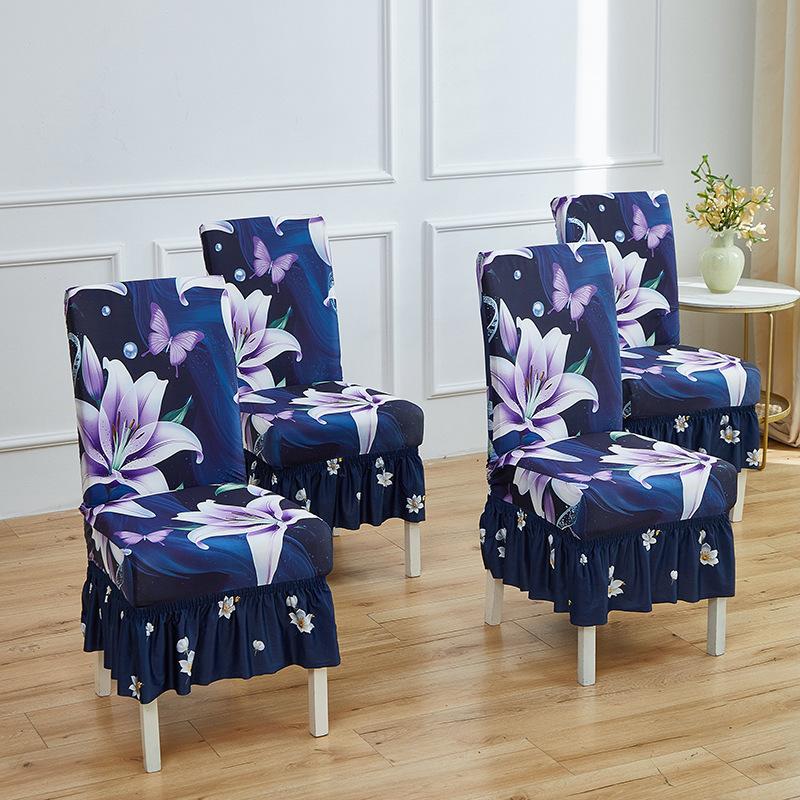 Four Seasons Printed Chair Cover One-piece Dining Chair Cover One-piece Dust Cover All-inclusive Elastic Skirt Household Chair Cover