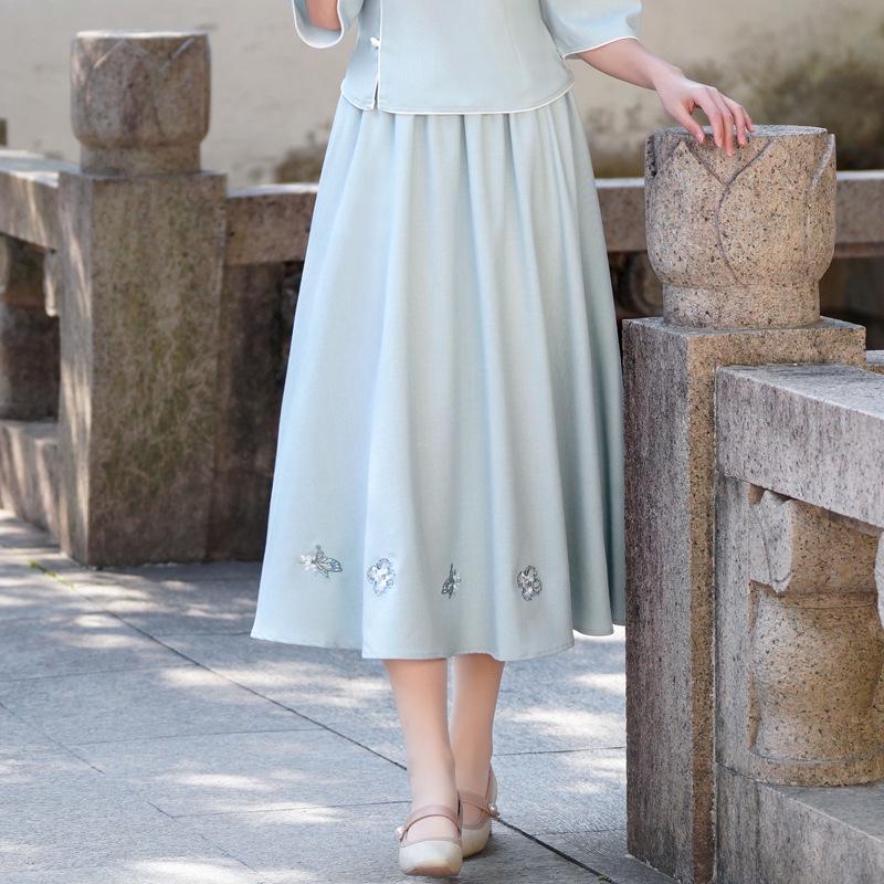 Top Hanfu Cheongsam din Bumbac și In Brodat cu Guler Înalt Retro de Primăvară