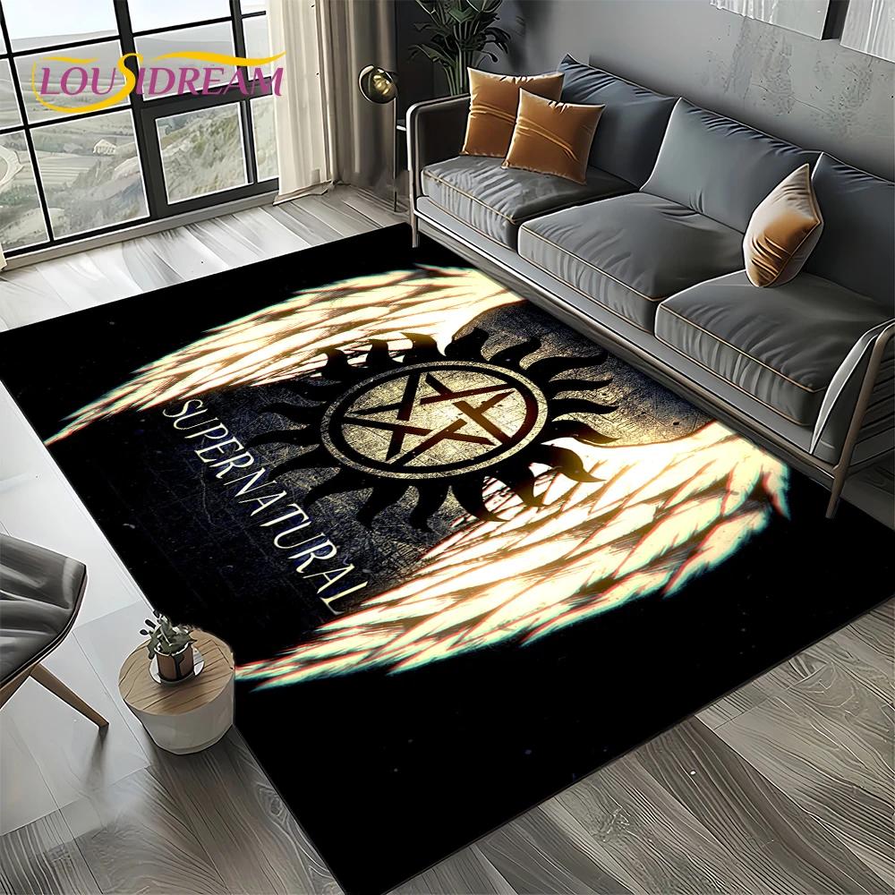 Tappeto Tappeto 3D SPN Supernatural Sign Dean Sam per Soggiorno Camera da Letto Casa Decorazione Divano, Tappeto Area Giochi Bambini Tappetino Antiscivolo