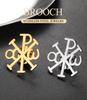 Dawapara Chi Rho Cross Brooch Pins Christogram Greek Symbol Religious Jesus Christian Jewelry Stainless Steel