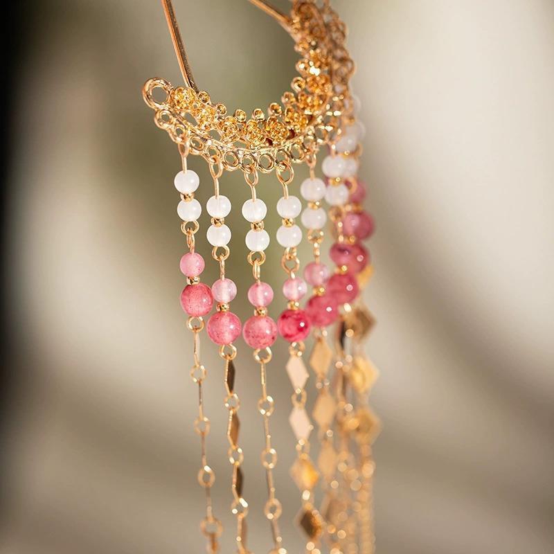 Retro Long Tassel U-Shaped Hairpin Women'S Chinese Style Hair Accessories Step-Vibrating Hairpin Hanfu Headwear