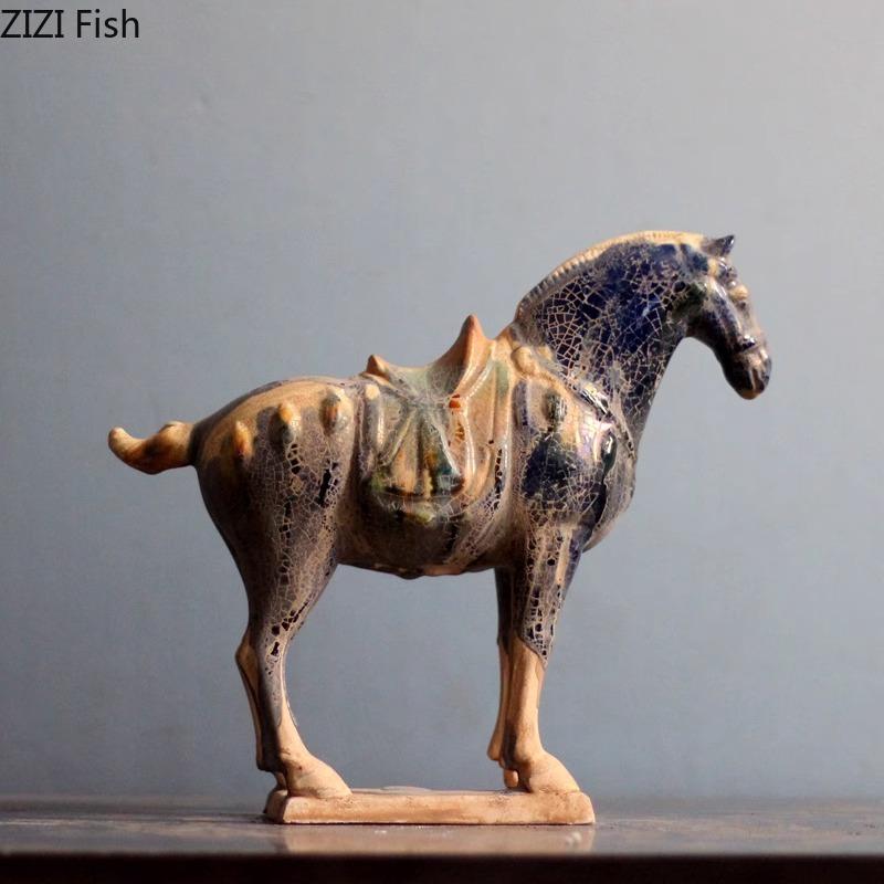Retro Colorful Ceramic Horse Statue Desk Decoration Modern Artwork Porcelain Animals Sculpture Ornaments Room Aesthetic Decor