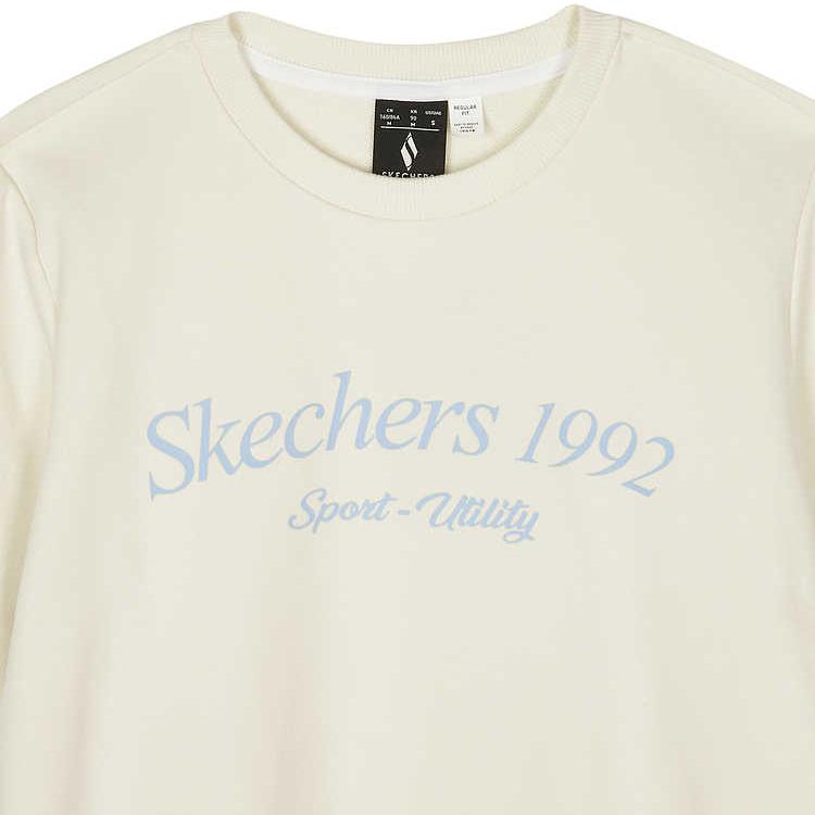 Skechers Sport Lifestyle Series American Vintage Crew Neck Pullover Comfortable Sweatshirt Women Sweatshirt Tofu-White L124W038-0211