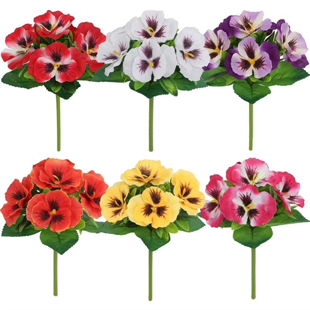 Silk Cloth Artificial Pansy Flowers Dyed Edged Flower Bouquet Simulation Flowers  Photography Props