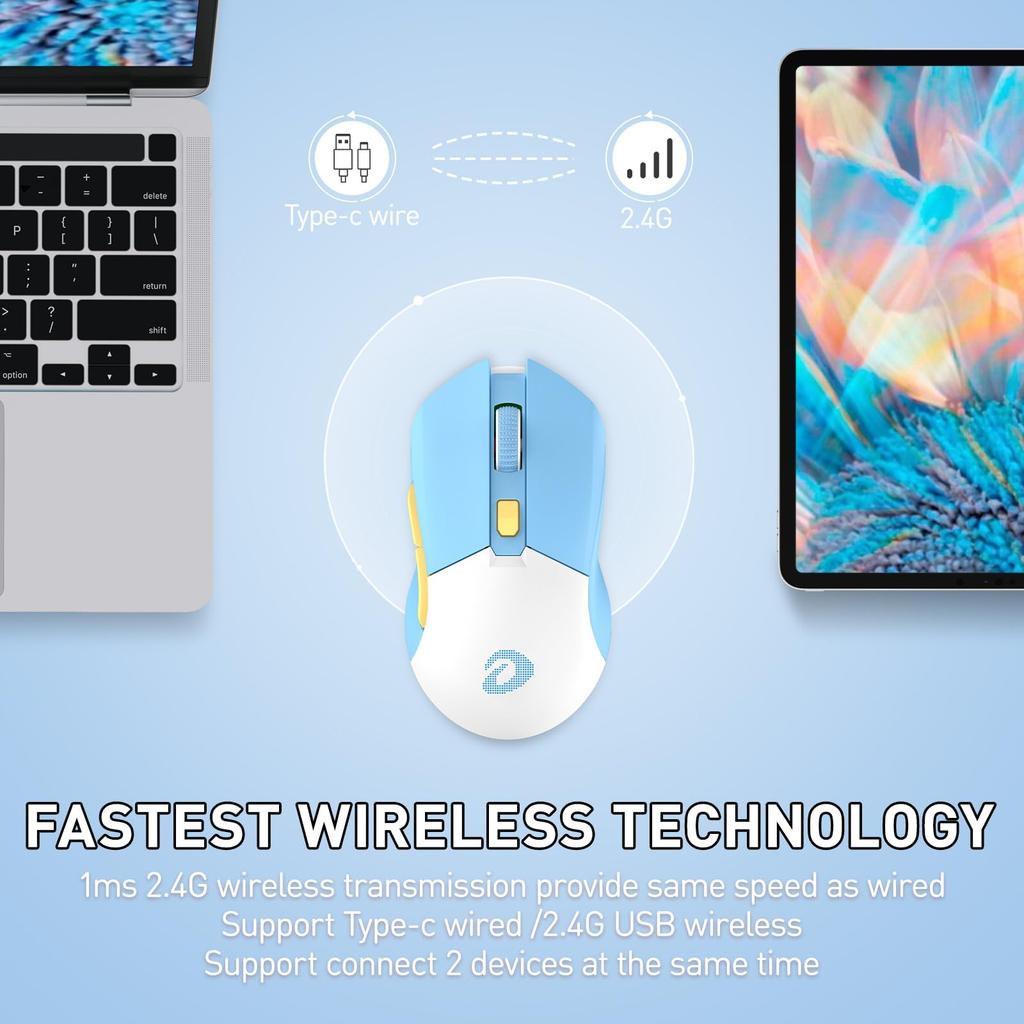 DAREU Gaming Mouse Wireless Light Wireless USB Connectable Ultra Light 85g Ergonomic Cute 12000DPI Charging Dock Included Programmable EM901X Year