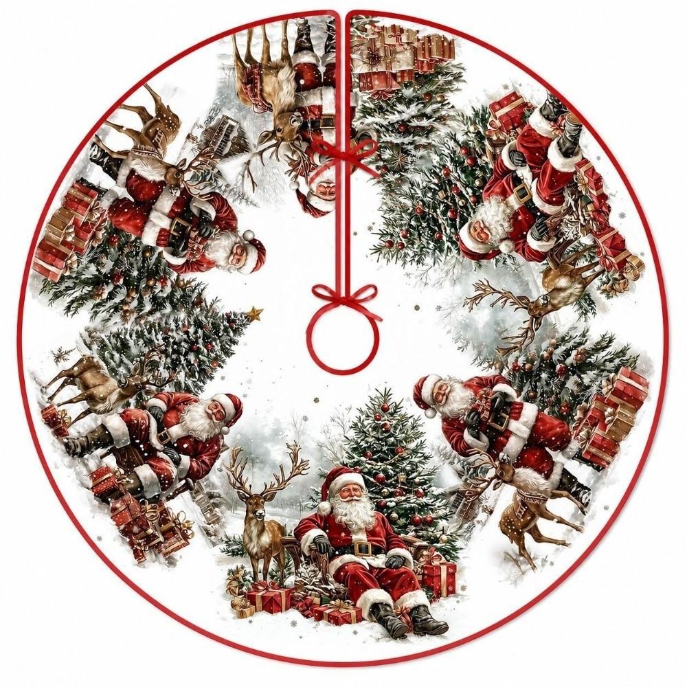 Round Christmas Tree Skirt Washable Xmas Tree Mat Retro Tree Bottom Apron Christmas Decoration
