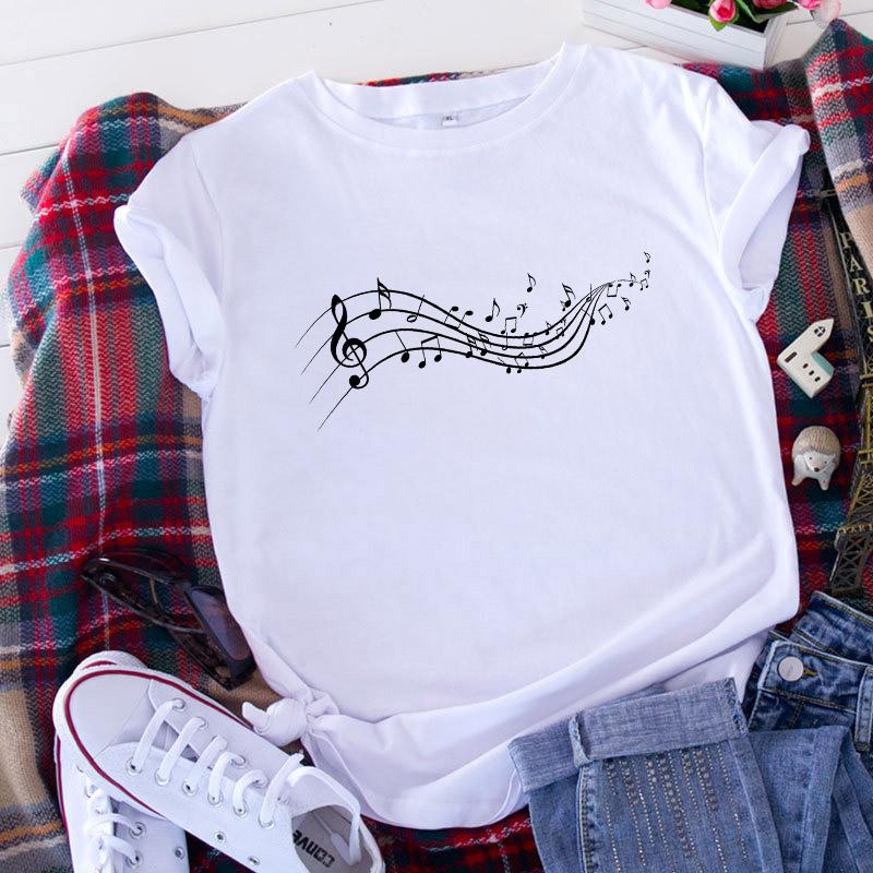 Women T Shirt 2025 Graphic Musical Note Print Cute 90S Summer Lady Clothes Tops Tees Harajuku Short Sleeve Female T-Shirt 2025