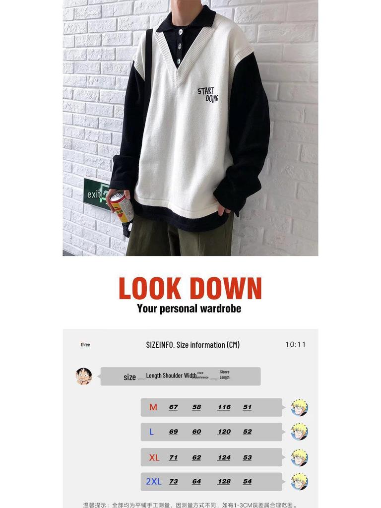 Unisex Fake Two-Piece Sweater: Niche Couple's Lazy Style, Knitted Winter Top.