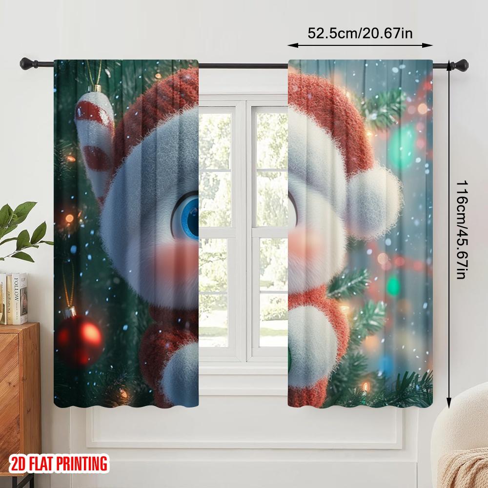 2 Stück, 2D-Flachdruck Vorhänge & Fensterdekoration Niedlicher Schneemann Weihnachten Festliche Feier (3) Polyester, einfache Installation (ohne