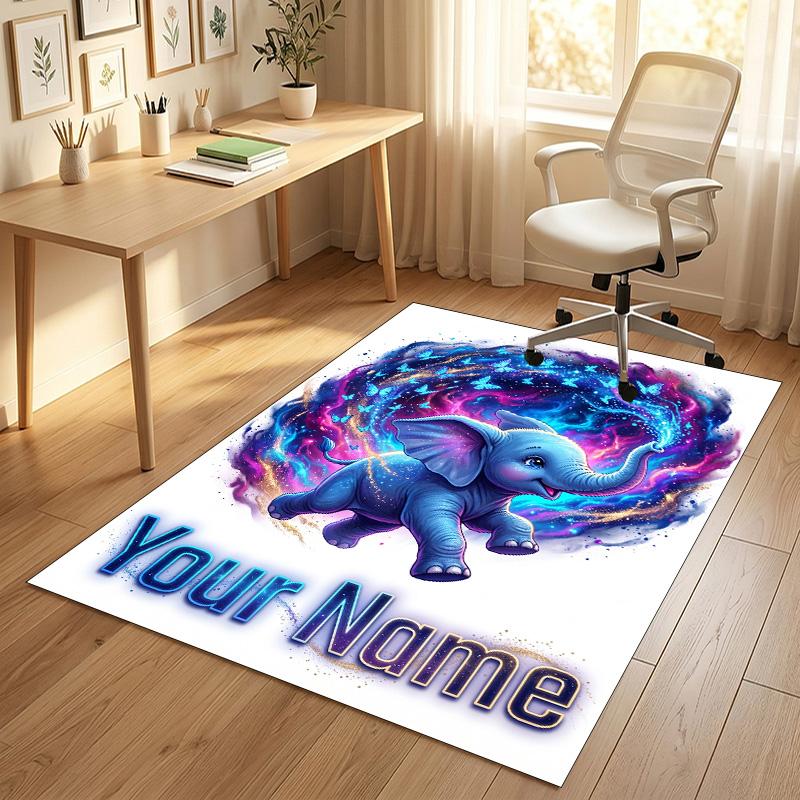 Elephant Theme Crystal Velvet Rug Personalized Custom Name Text Soft Floor Mat Home Decor