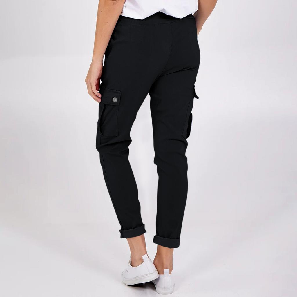 Women's Fashion Button Pocket Drawstring Elastic Waist Casual Pants
