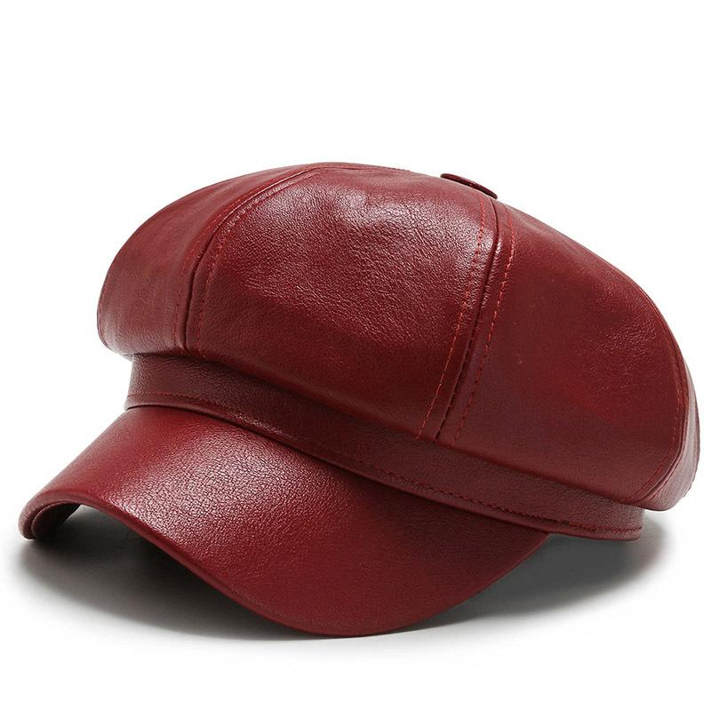 8 Panels Newsboy Caps for Women PU Leather Cabbie Painter Hat Beret Cap Solid Simple Fashiomn Pu Beret for Fall Winter
