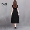 Summer Lady Dress Round Neck A-line Short Sleeves Slim Waist Plus Size Pure Color Slim Fit Mid-calf Length OL Commute Midi Dress
