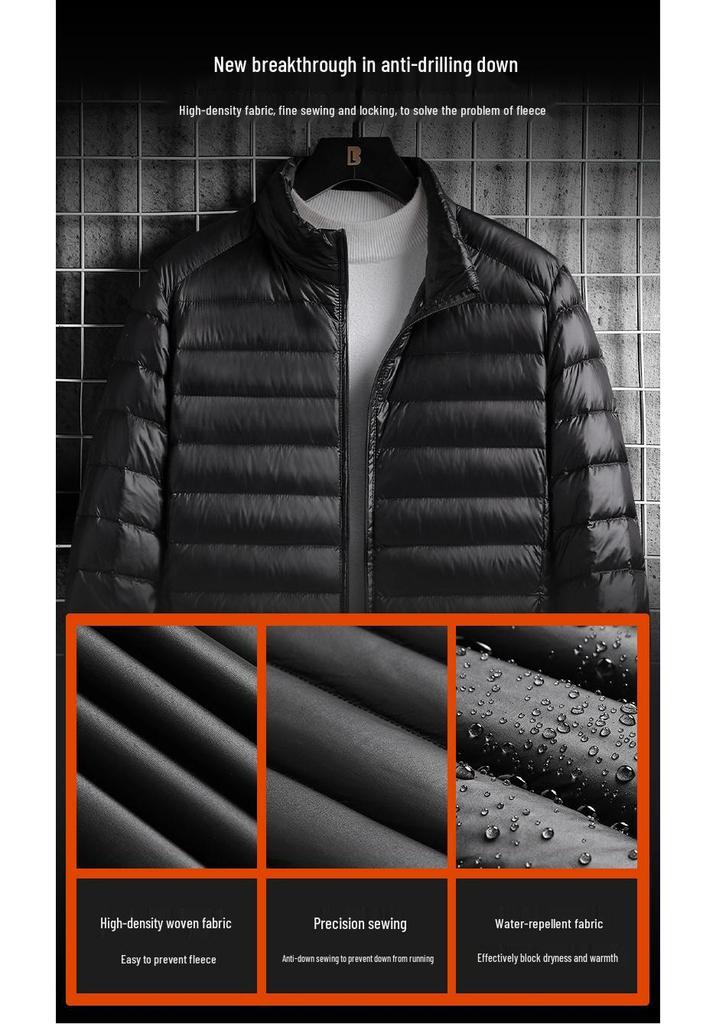 Men's Lightweight White Duck Down Jacket - Winter 2025 Stand Collar Warm Outerwear