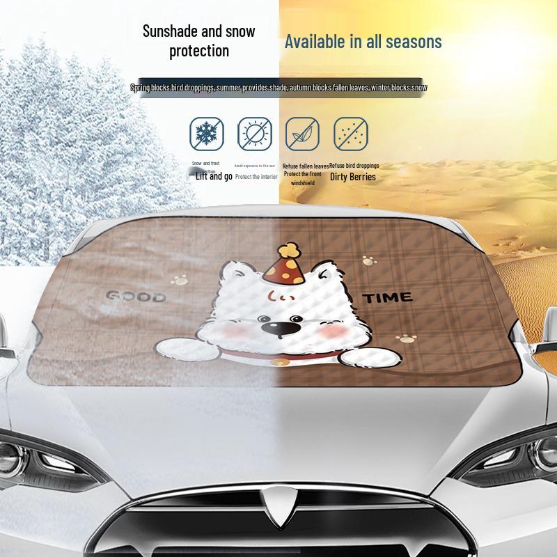 Thickened Cartoon Winter Car Windshield Snow and Sun Cover