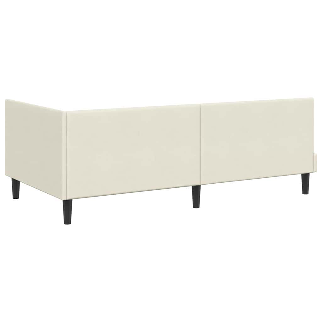 L Shaped Bed Frame with Headboard Cream Color 90 Cm X 190 Cm Velvet