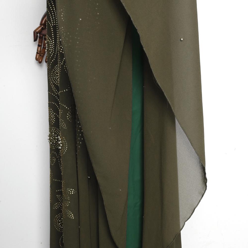 Plus Size Muslim Robe with Headscarf - Women's Fake Two-Piece Dress with Heavy Duty Hot Drill Detailing