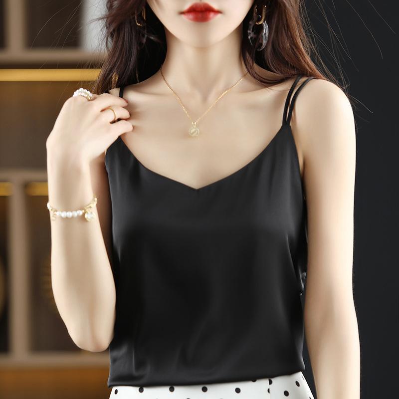 Acetate Satin Shoulders Small Suspender Back for Women's Heart Summer New Style for Outerwear and Fashionable Base Top