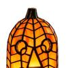 Eerie Demonic Face Sculpture Stained Glass Pumpkin Lamp, Halloween Fall Table Lamp with Warm Glow, Holiday Party Centerpiece USB Powered Resin Orange