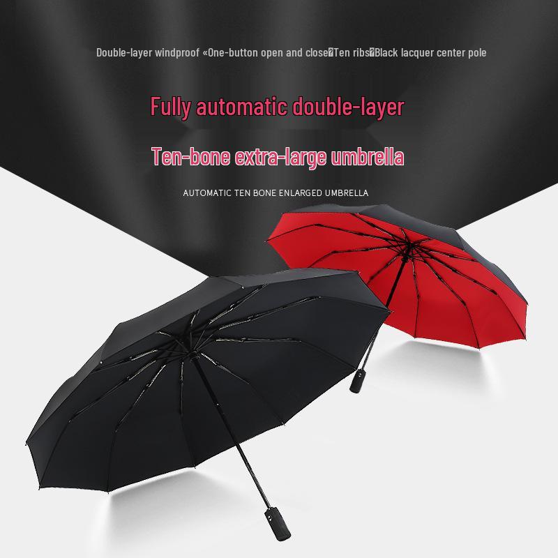 Umbrelă pliabilă automată, dublu strat, rezistentă la vânt - 10 spițe, unisex, pentru soare și ploaie, stil business creativ