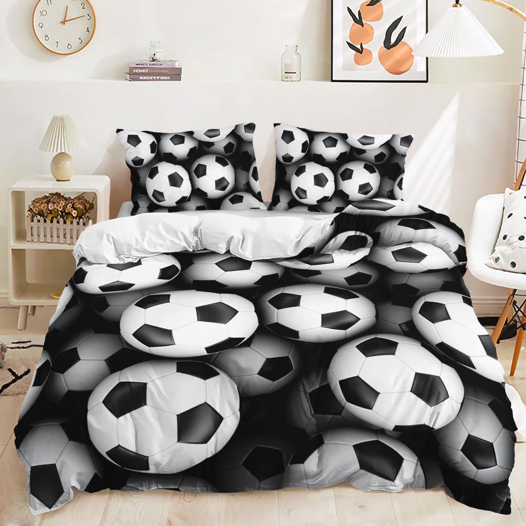 Funda nórdica con estampado digital 3D de fútbol, funda de almohada, juego de cama de tres piezas para dormitorio