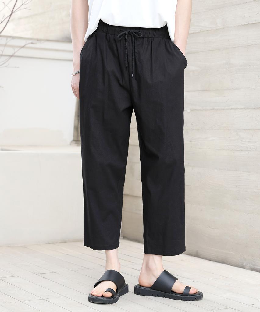 Jikeulib Elastic Waist Spandex Crooked Wide Pants