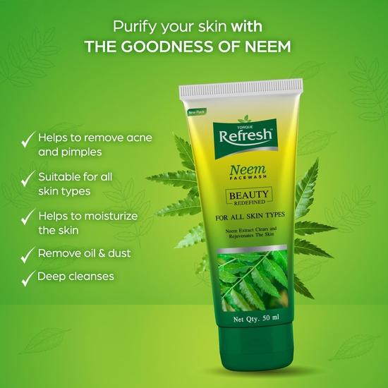 Torque Refresh Neem Face Wash for All Skin Types with Neem Extracts - 50ml (Pack of 2)