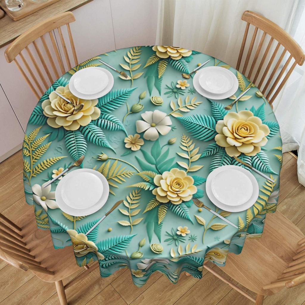 Luxury High 3D Floral Tablecloth Round Oilproof Fashion Trend 3D Flowers Table Cover Cloth for Party 60 Inch