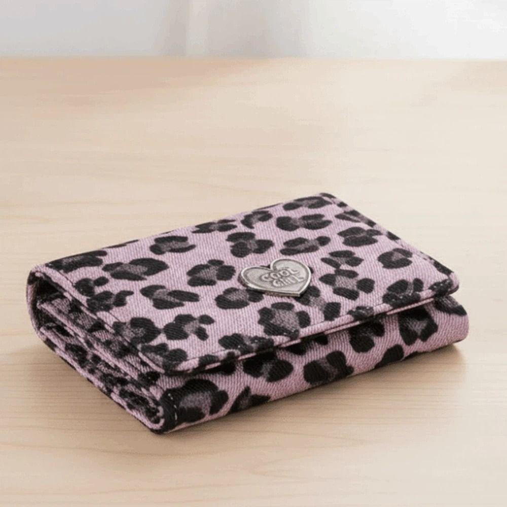 Anti-splash Water Portable Leopard Print Wallet Texture Mini Short Square Purse Multiple Card Retro PU Card Bag Work