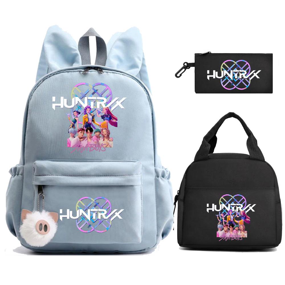 3 Stück/Set Anime Kpop Dämonenjäger Bedruckter Rucksack mit Lunchtasche Federmäppchen für Teenager Mädchen Junge Zurück zur Schule Rucksack Große Kapazität Reisetasche