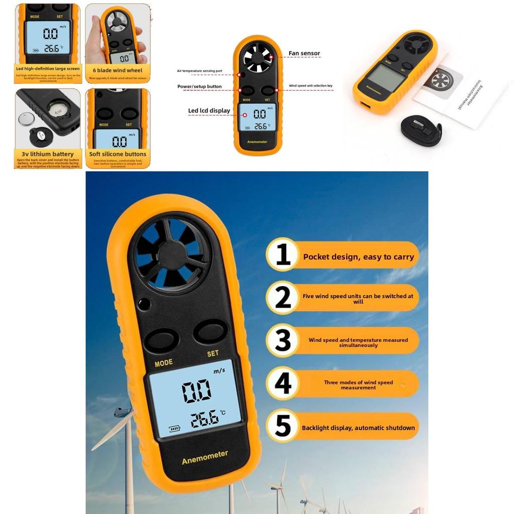 Digital Anemometer Wind Speed Meter With Backlit Display For Weather Monitoring