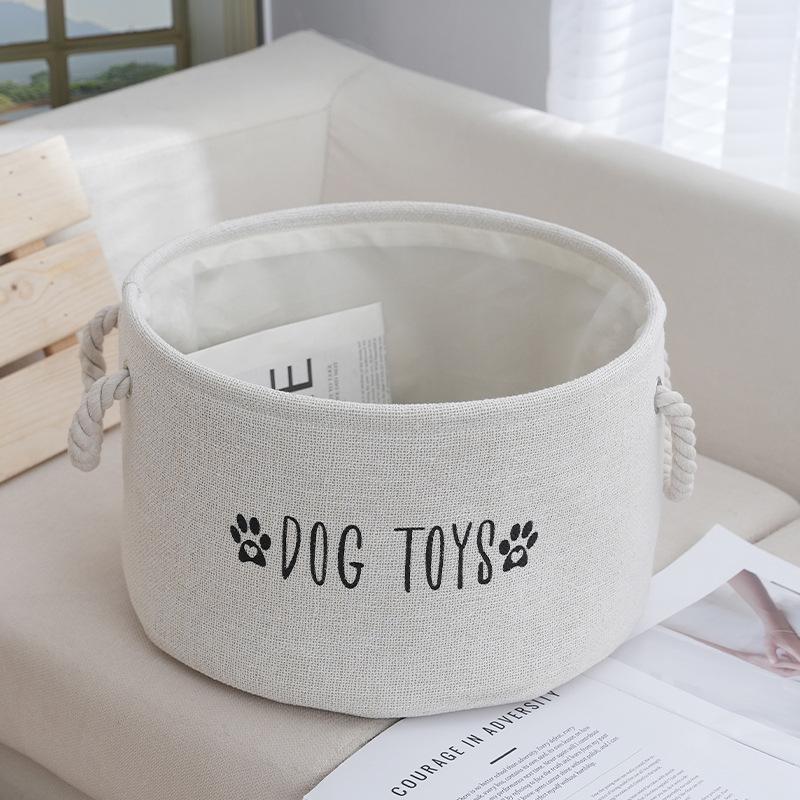 Large Canvas Dog Toy Storage Basket Foldable Laundry Basket Pet Toy Organizer With Handle Laundry Bag