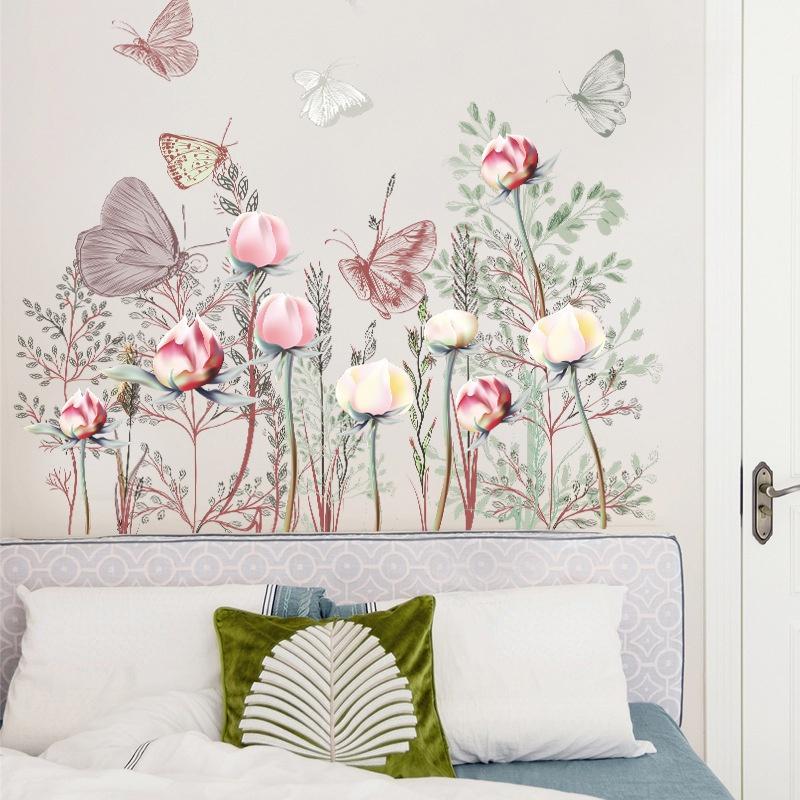 Butterfly Flower Wall Sticker Living Room Wallpaper Flowers Bedroom Wall Decor Art Poster Vinyl Decoration Butterfly Wallpaper