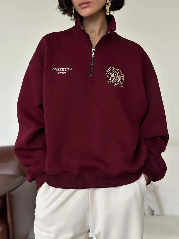 ,Modische Winter Oberbekleidung Halber Reißverschluss Stehkragen Umlegekragen Sweatshirt Lockeres Oberteil