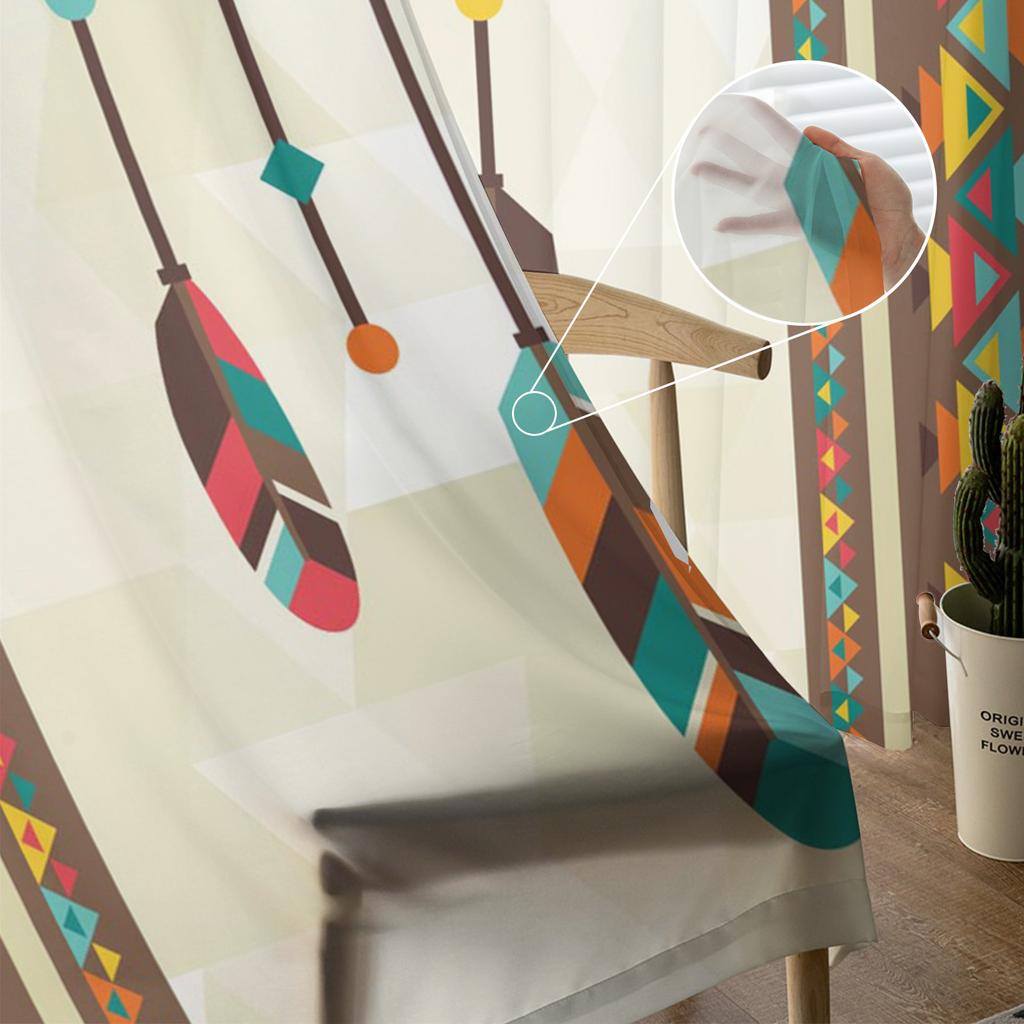 Indische Feder Ethnischer Traumfänger Transparente Vorhänge zur Wohnzimmerdekoration Fenstergardinen Küchen Tüll Voile Vorhänge