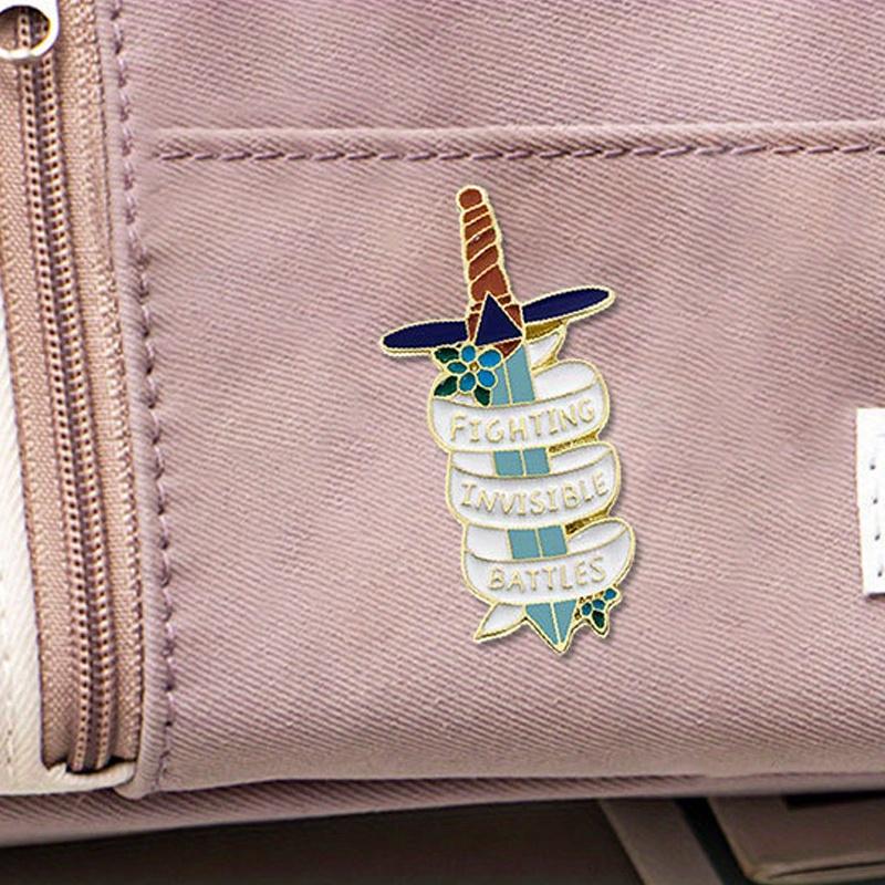 "Fighting Invisible Battles" Interesting Quote Sword Brooch Waist Cinching Decoration Needle Buckle Badge Accessory
