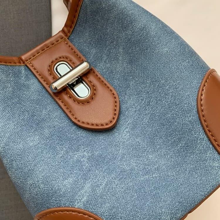 Color matching denim mini bucket bag women's messenger bag