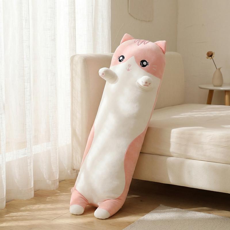 1 Stück 90/110/130 cm Niedliches Katzen-Stofftier Langer Rosa Grauer Schlafkätzchen Beinpolster Knetbar Große Tierpuppe Beruhigendes Kuscheltier Geschenk