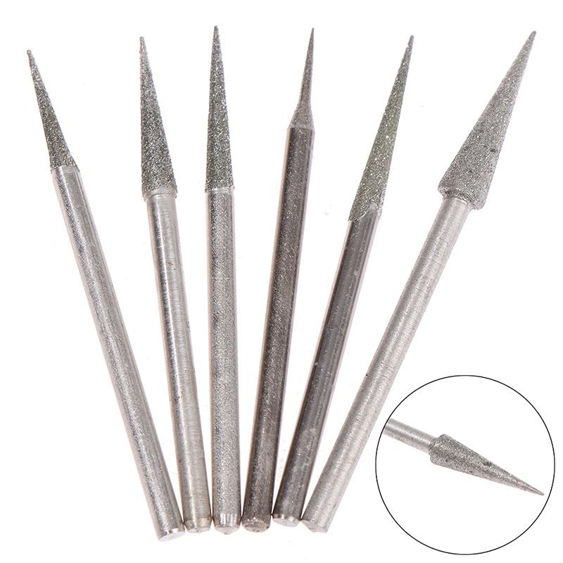 6Pcs 1-4mm Diamond Grinding Head Needle Bits Burrs Engraving Carving Tool 2.35mm Shank D Needle