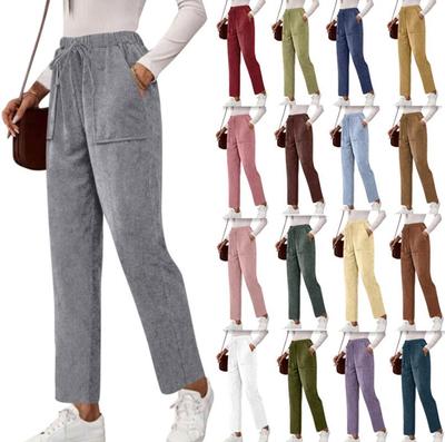 Women's Solid Color Corduroy Pocket Straight Casual Long Pants
