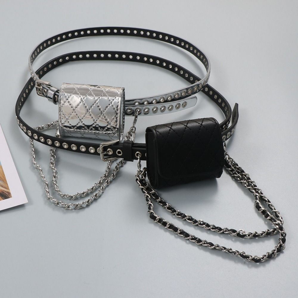 Silver Women Waist Bag PU Women Belt Bag Portable Belt Waist Bag Female