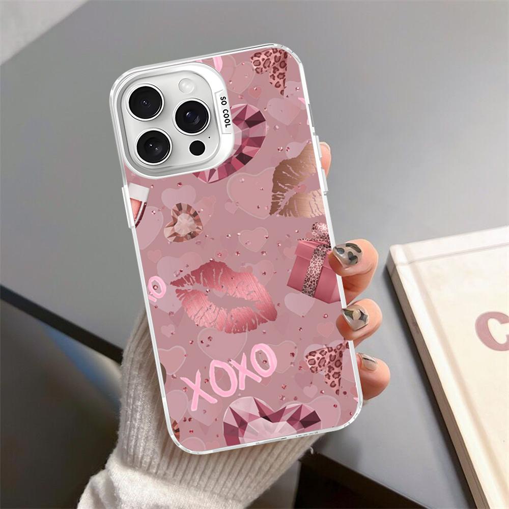 

Love Rose Gold Style Phone Case For iPhone 16 15 14 13 12 11 Pro Max X XR XSMAX Matte Shockproof Back Cover iPhone 16 pro