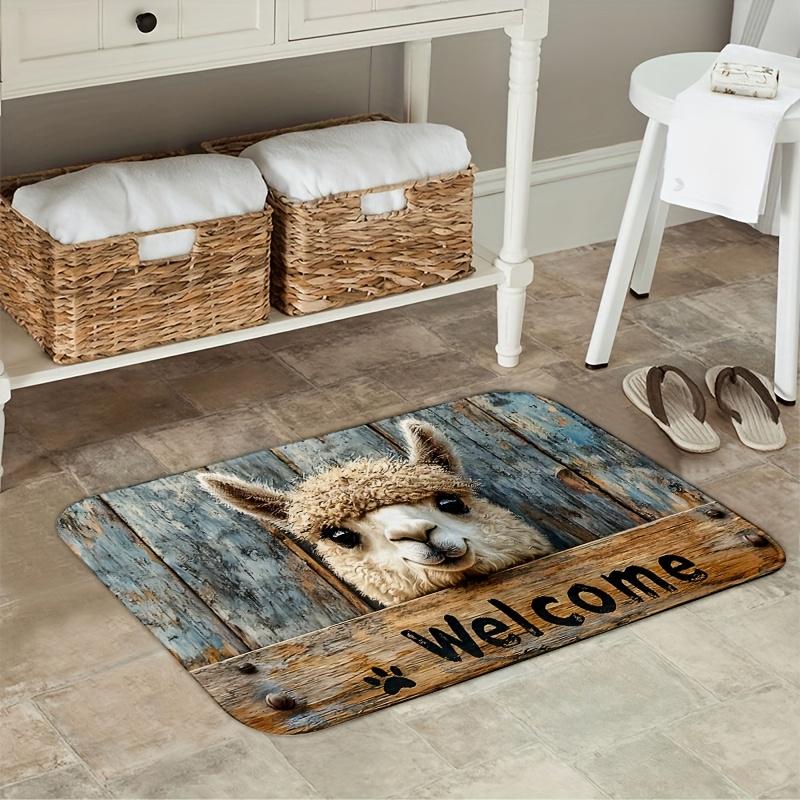 Rustic Alpaca Welcome Mat - Whimsical Animal Pattern Decorative Area Rug for Entryway , Patio , Living Room , Non-Slip Floor Mat 40x60cm