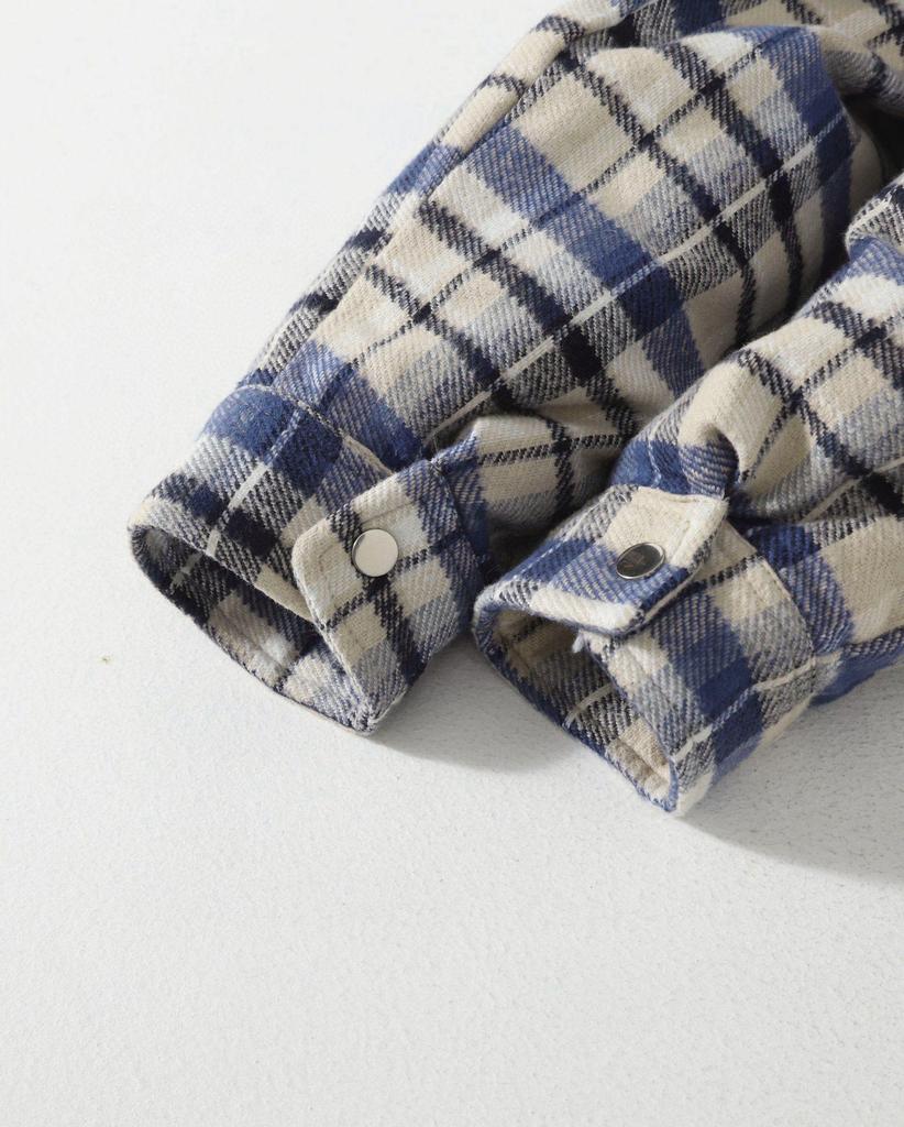 High-Quality Plaid Lapel Down Jacket: Pure Cotton, Brushed, Neutral Old Money Style, Loose Fit, Warm Zipper Outerwear.