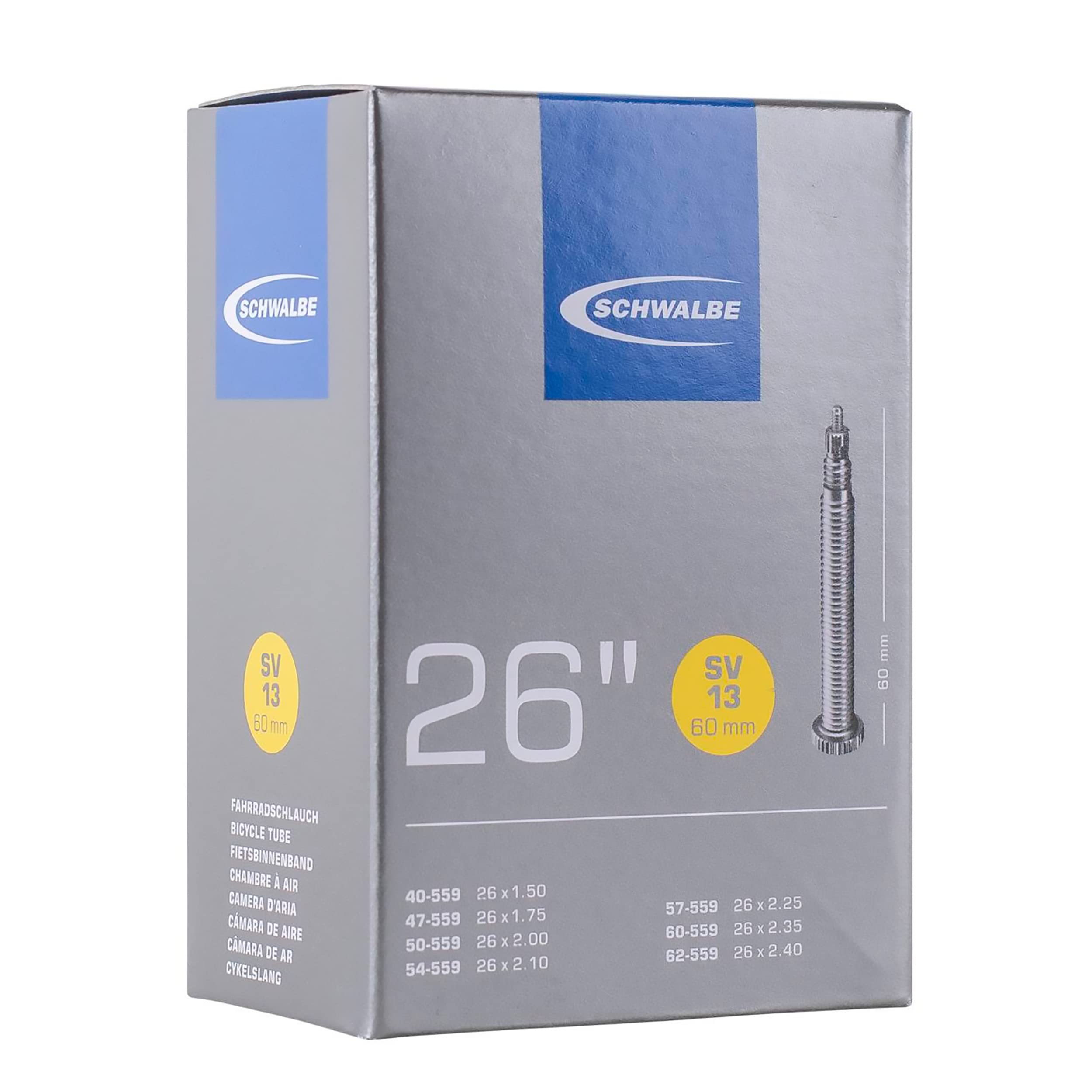 

SCHWALBE 26 x tube Presta style 60 мм длинный ниппель [Оригинальный продукт] 1.50/2.50 13SV-EL