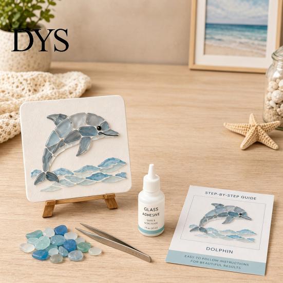 Adult Crafting Gift Ideas DIY Sea Glass Art Mosaic Kit, Ocean Animal Themed Craft Set for Adults Durable Beach Style Crafts Beginner, Handmade