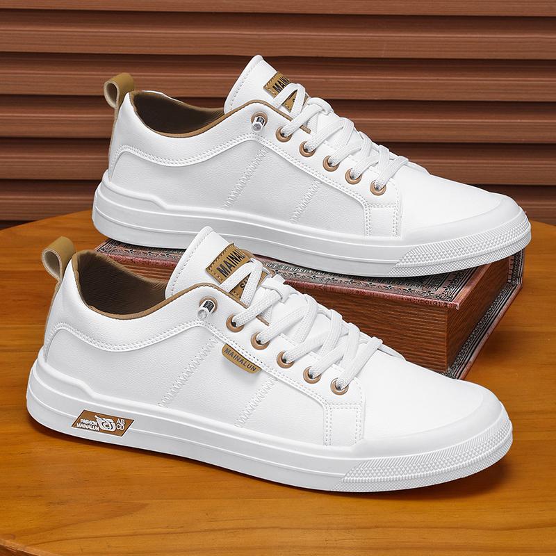New Men's Low-Top Leather Sneakers Soft Durable White Casual Shoes Trendy Versatile Skate-Inspired Footwear for Streetwear Daily