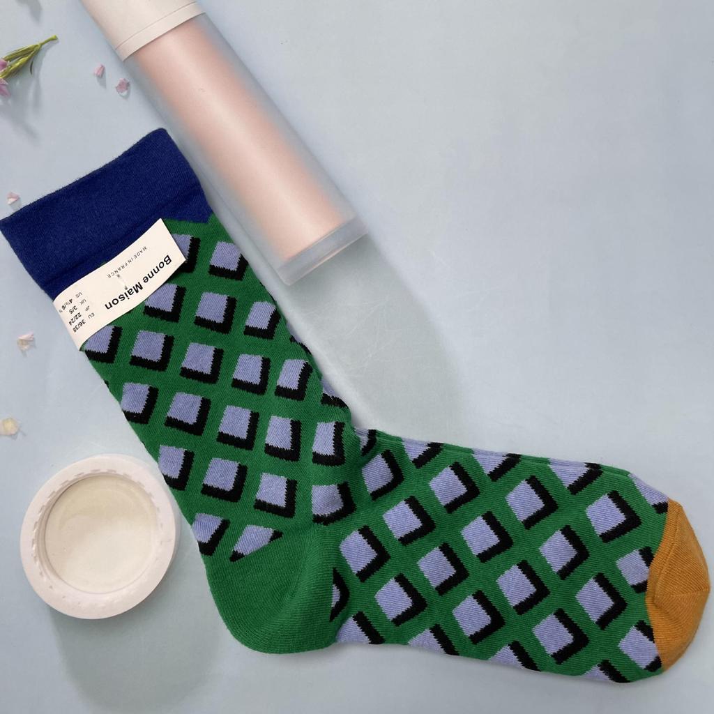 Bonne Maison: Retro-Ölgemälde-Socken für Damen, mittelhoch, luxuriös, französisch, bis zur Wade